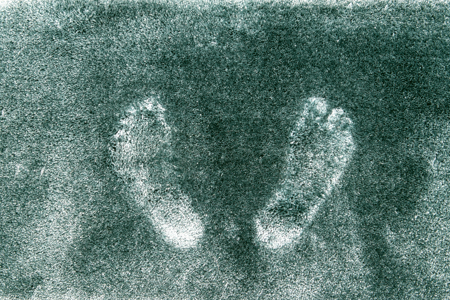 green bath mat with footprints. Bathroom scene
